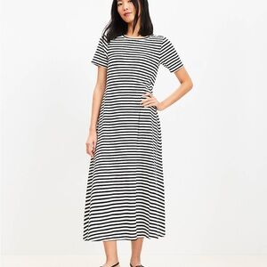 Loft. black & White Striped Maxi Tee Dress. Size M.